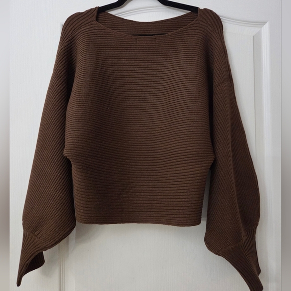 Zenana Outfitters Chocolate Ribbed Poncho Sweater SZ L - Picture 3 of 5